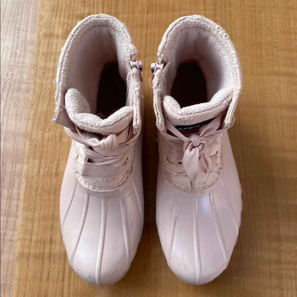 Sperry Girls Pink Lace-Up Duck Boots Size 1
